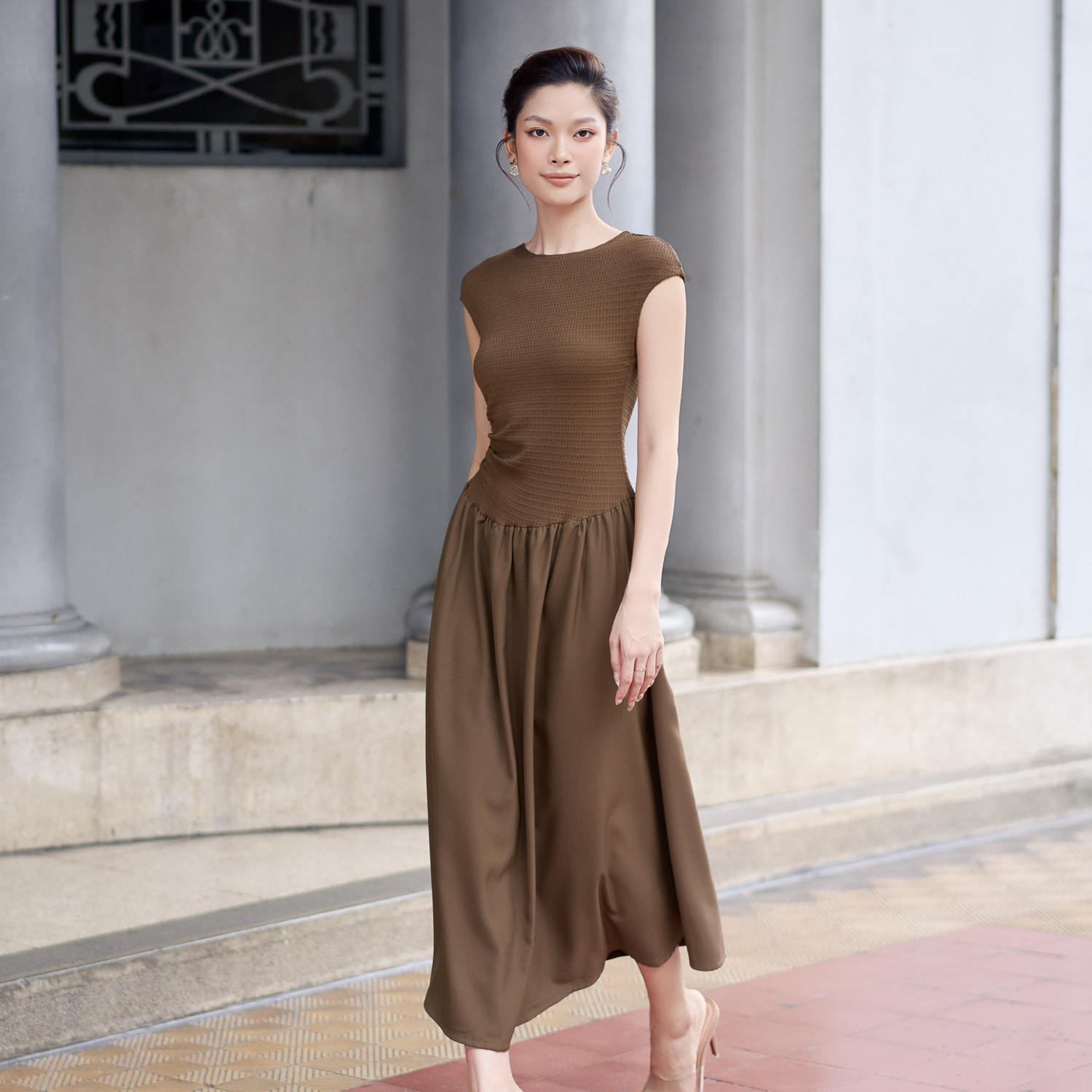 [NHẬP MÃ NOVFALAZSOCIAL02 GIẢM 40K ĐƠN 199K  ] Đầm mini xòe thun phối cotton lạnh Maybi