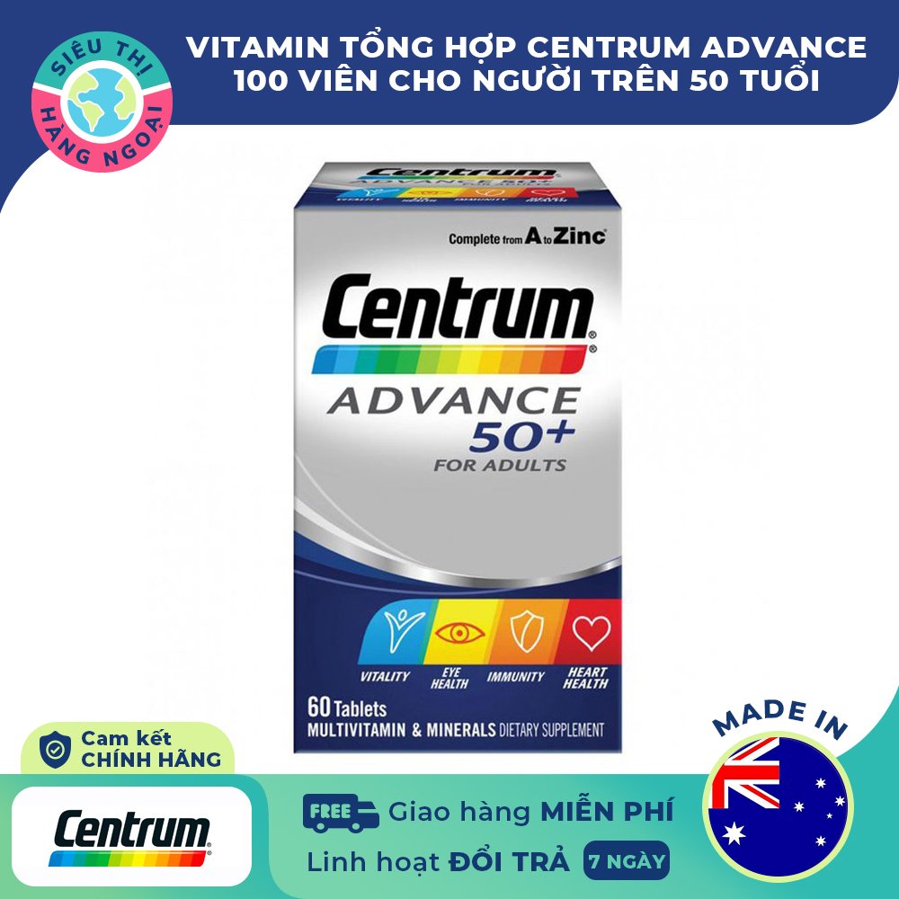 Vitamin tổng hợp cho người trên 50 Tuổi Centrum Advance 50+ Lọ 100 viên