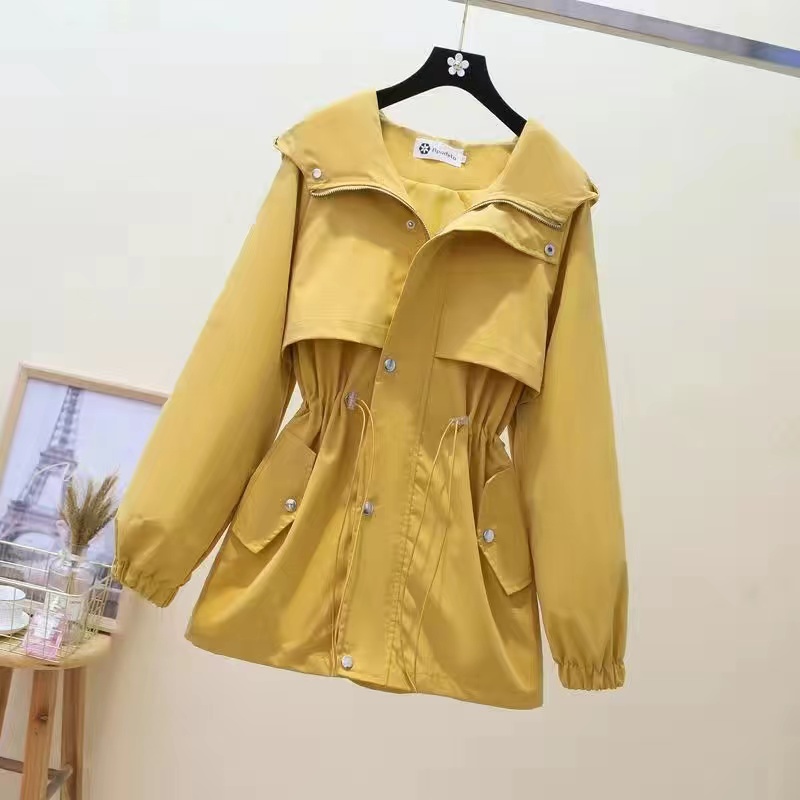 PELECE 2020 autumn and winter new Korean style windbreaker wild mid-length loose waist slimming hooded jacket women's belt lining