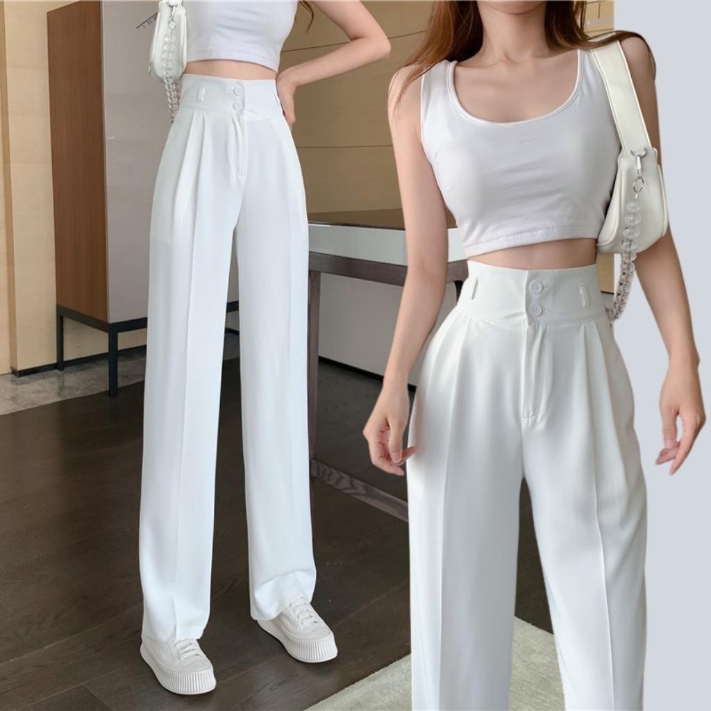 Quần Tây Ống Suông Lưng Cao 2 khuy kiểu dáng độc đáo mới lạ dáng dài 100cm.