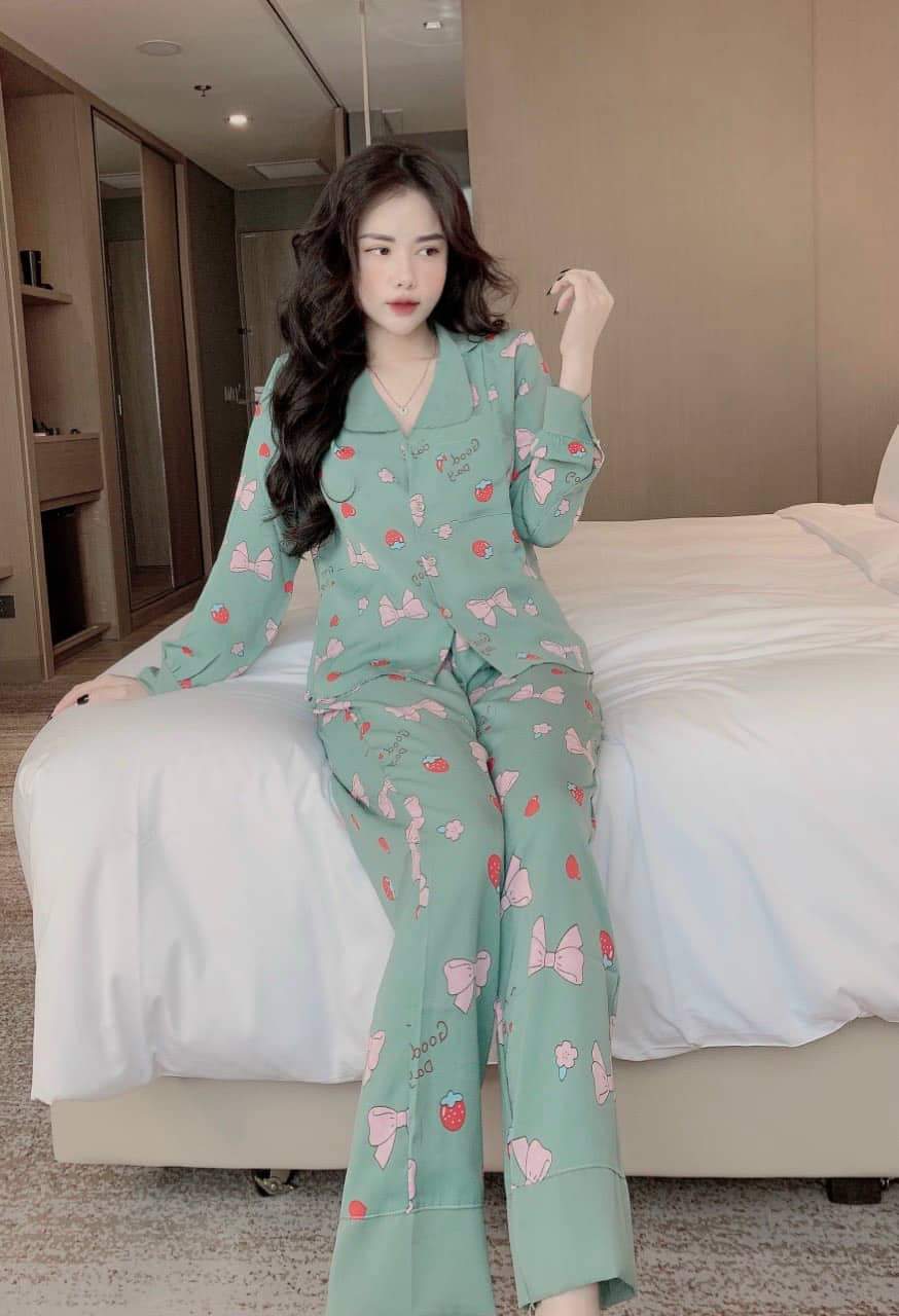 Bộ lụa Pijama lụa loại 1 chất mềm mịn, mát + Ảnh thật ,Bộ Lụa Mango Tay dài