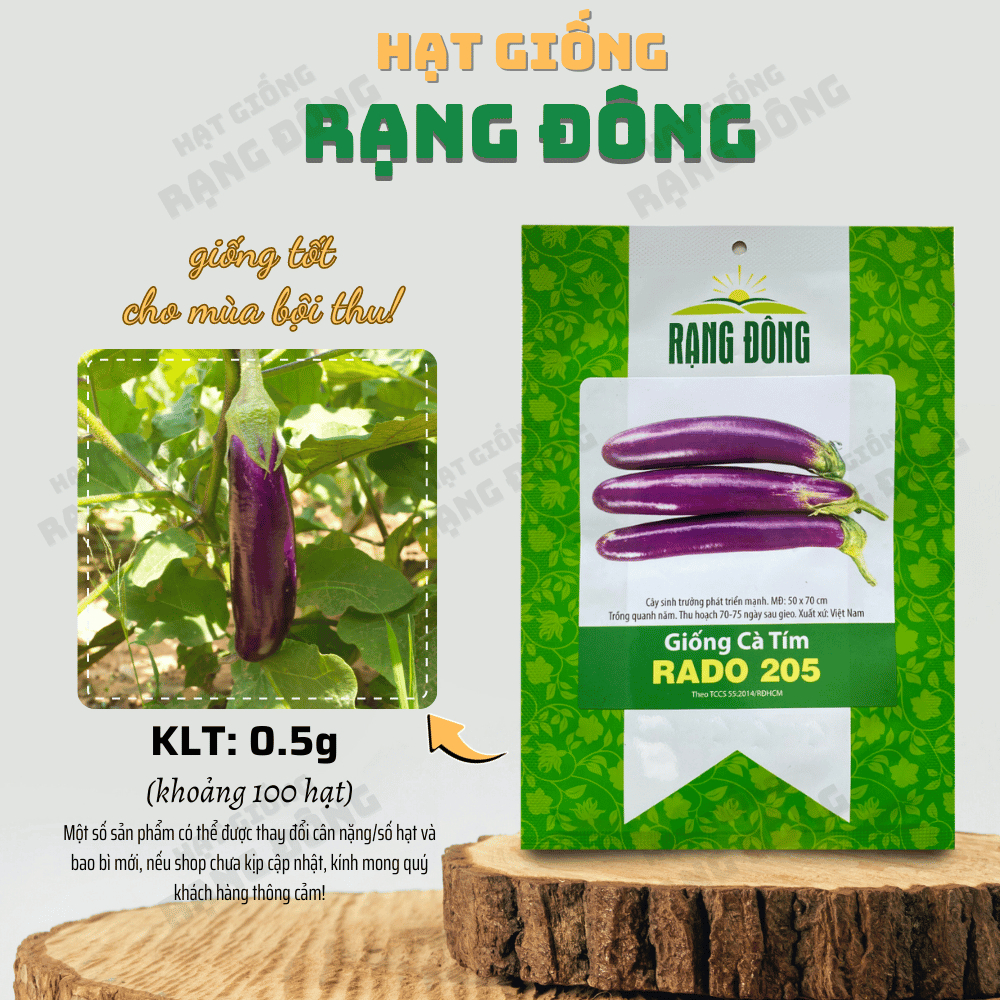 Hạt giống Cà Tím 205 (0,5g~100 hạt) quả dài, chịu nhiệt tốt, sinh trưởng khỏe trồng quanh năm - Hạt giống Rạng Đông