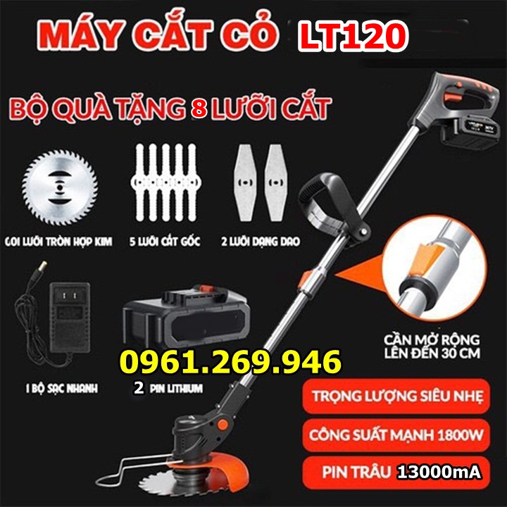 Máy cắt cỏ chạy pin lithium 36v 1800w savimax lt120 tặng kèm 8 lưỡi cắt cỏ