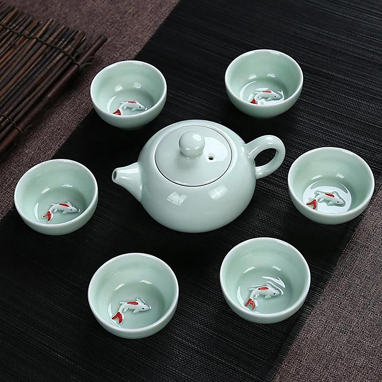 Bộ Bình Trà 3D Họa Tiết Hình Cá Sang Trọng