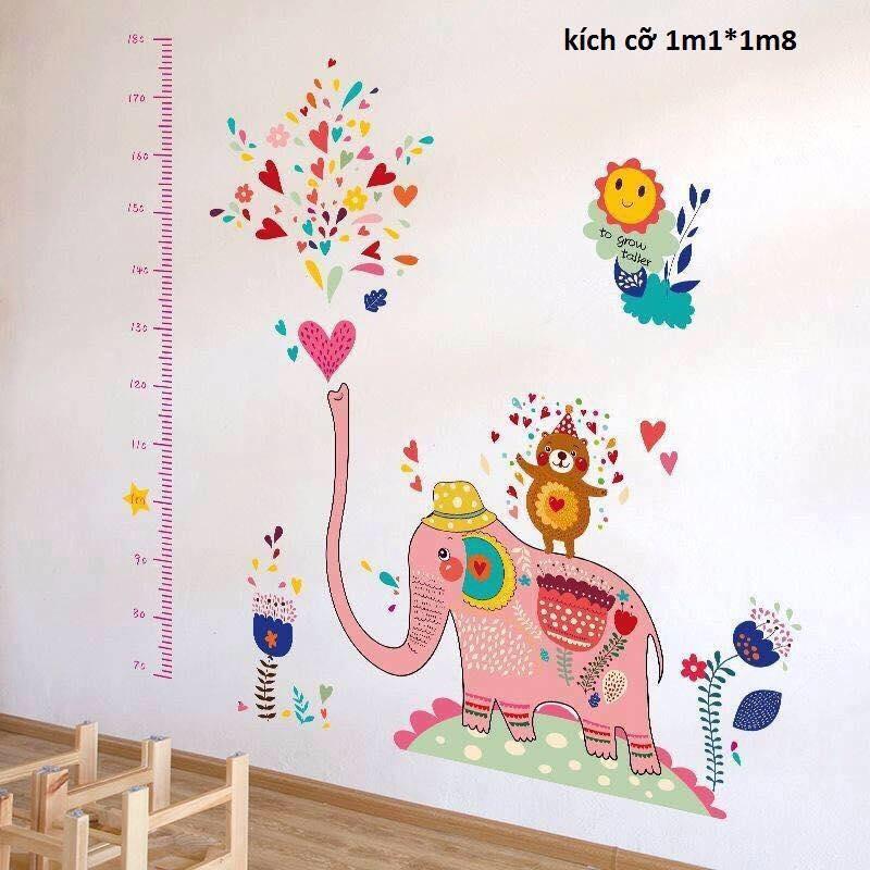 decal dán tường mẫu thước đo voi hồng