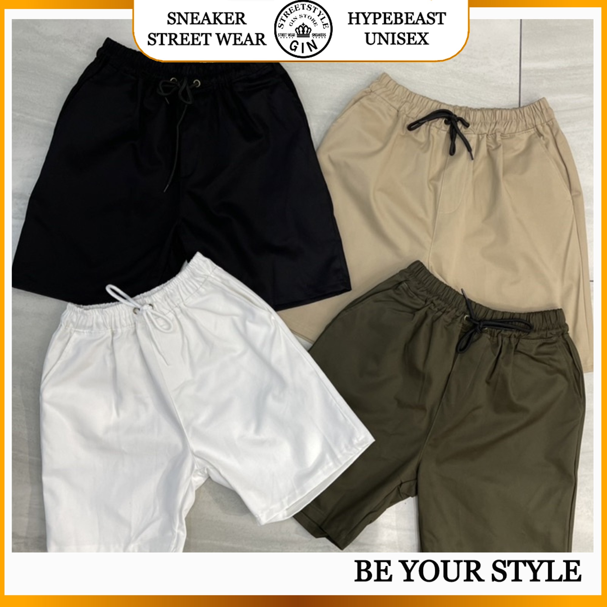 Quần short kaki đen phong cách unisex - Gin Store 03