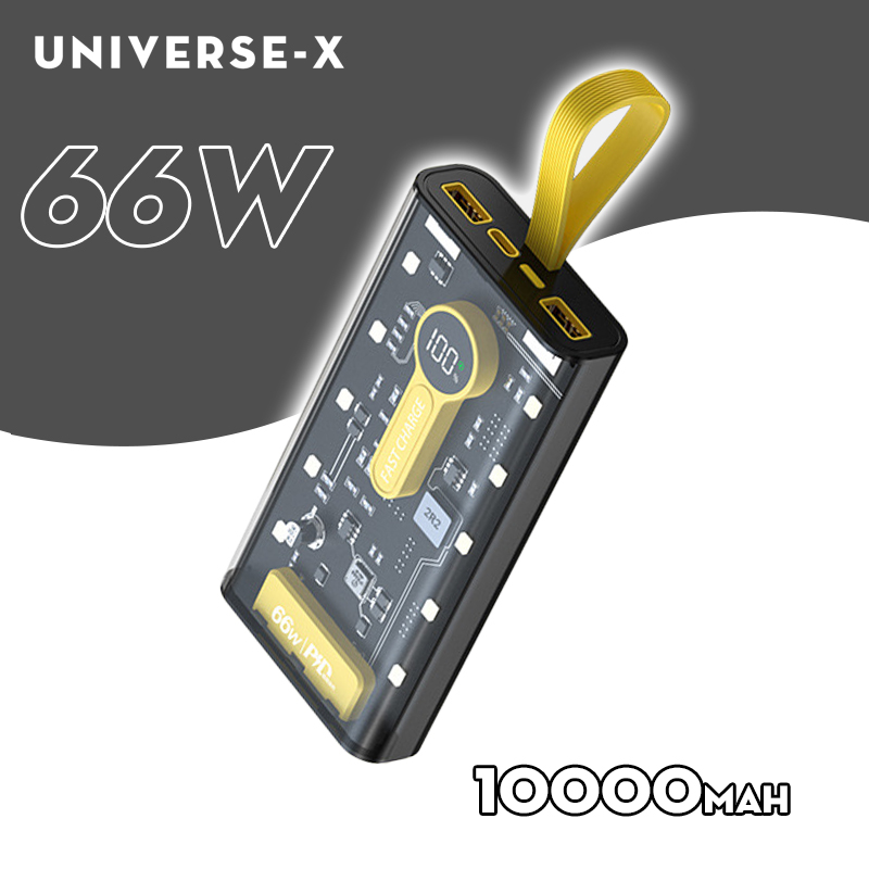 Power bank Cyberpunk 66W quick charge 20000mAh power bank clear LED light up built-in support all fast charge devices
