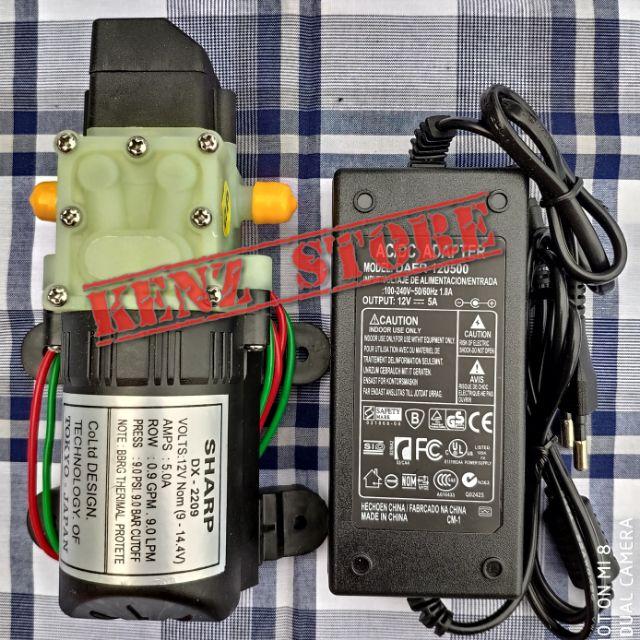 Máy bơm mini 12v SHARP kèm nguồn 12V-5A, bộ máy bơm cao áp mini 12v SHARP
