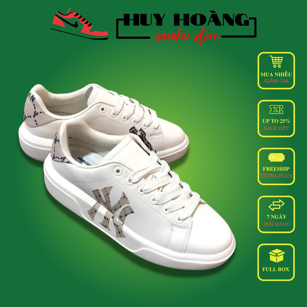 Giày thể thao nam nữ MLB NY màu trắng chữ đen Full Box - Giày NY độn đế tăng chiều cao nam nữ cao cấp hot trend 2022