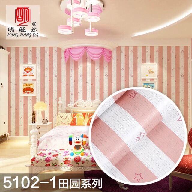 5 Mét Giấy Dán Tường, Khổ 45CM Rộng Decal PVC Trang Trí ( có keo ) - SỌC SAO HỒNG PT200