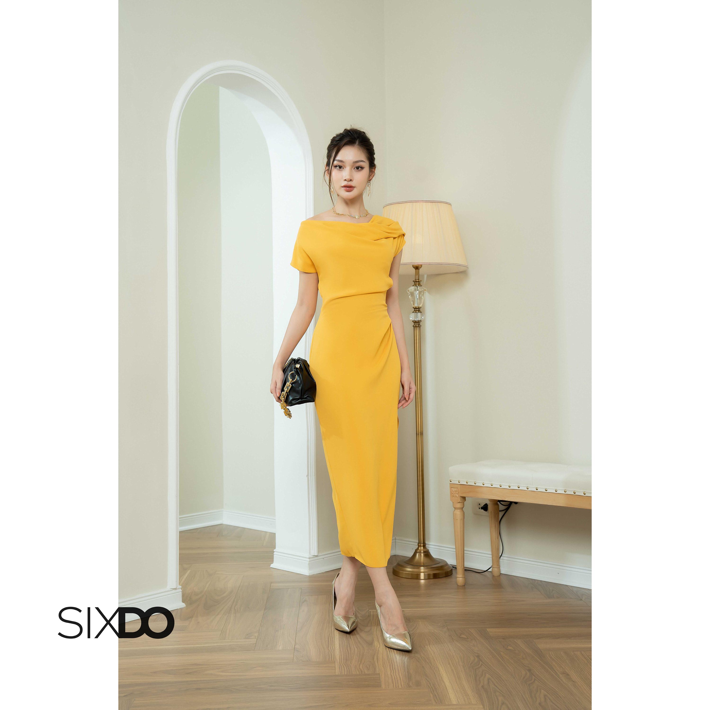 Đầm lụa cổ thuyền SIXDO (Boatneck Midi Silk Dress)