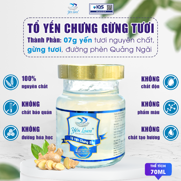 [ YẾN SÀO YẾN LOAN ] - Yến hũ 7g yến chưng sẵn với Gừng không chất bảo quản rất tốt cho người già giúp phục hồi sức khỏe