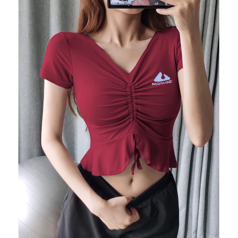 Áo croptop dây rút có mút sẵn