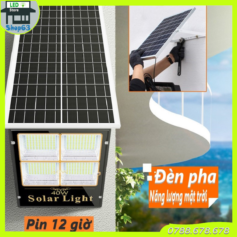 Đèn pha năng lượng mặt trời 40W hàng cao cấp - pin bảo đảm sáng liên tục 12 giờ (chống nước cực tốt - có hẹn giờ - tự động sáng khi trời tối - hoặc điều khiển từ xa)