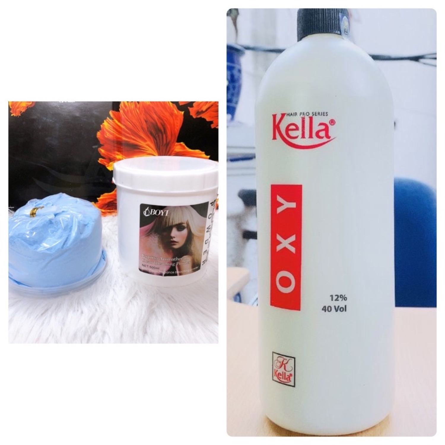 Combo bột tẩy tóc oxy trợ nhuộm tóc 1000ml - bột tẩy tóc xanh 500g