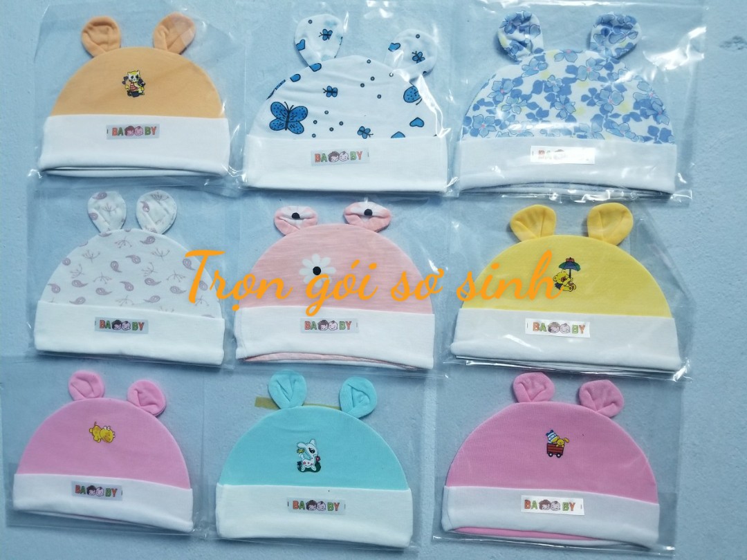 Nón sơ sinh chất vải cotton có size (1 cái)