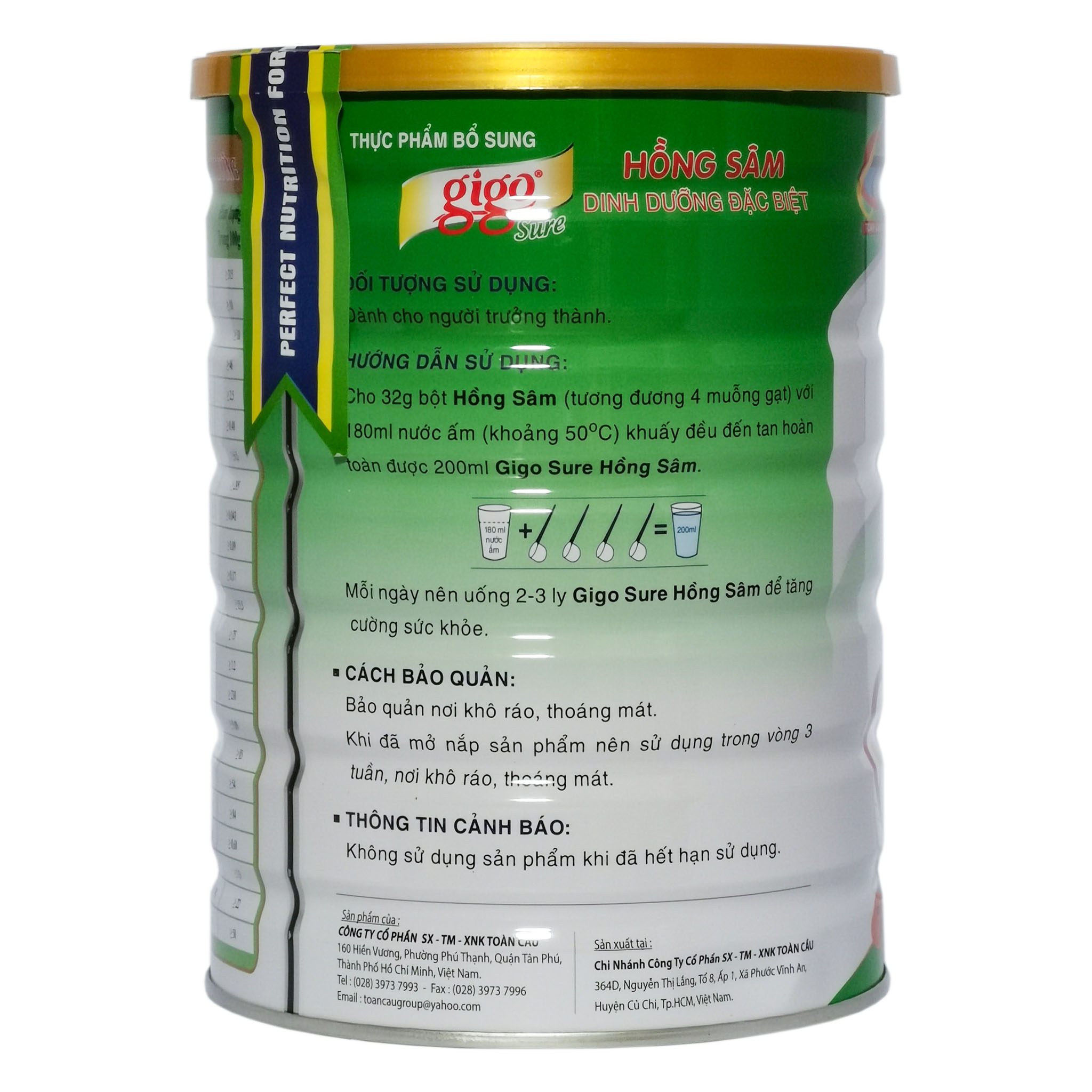 Sữa Bột Gigo Sure Hồng Sâm Hộp 900g (Ngừa loãng xương & tiểu đường)