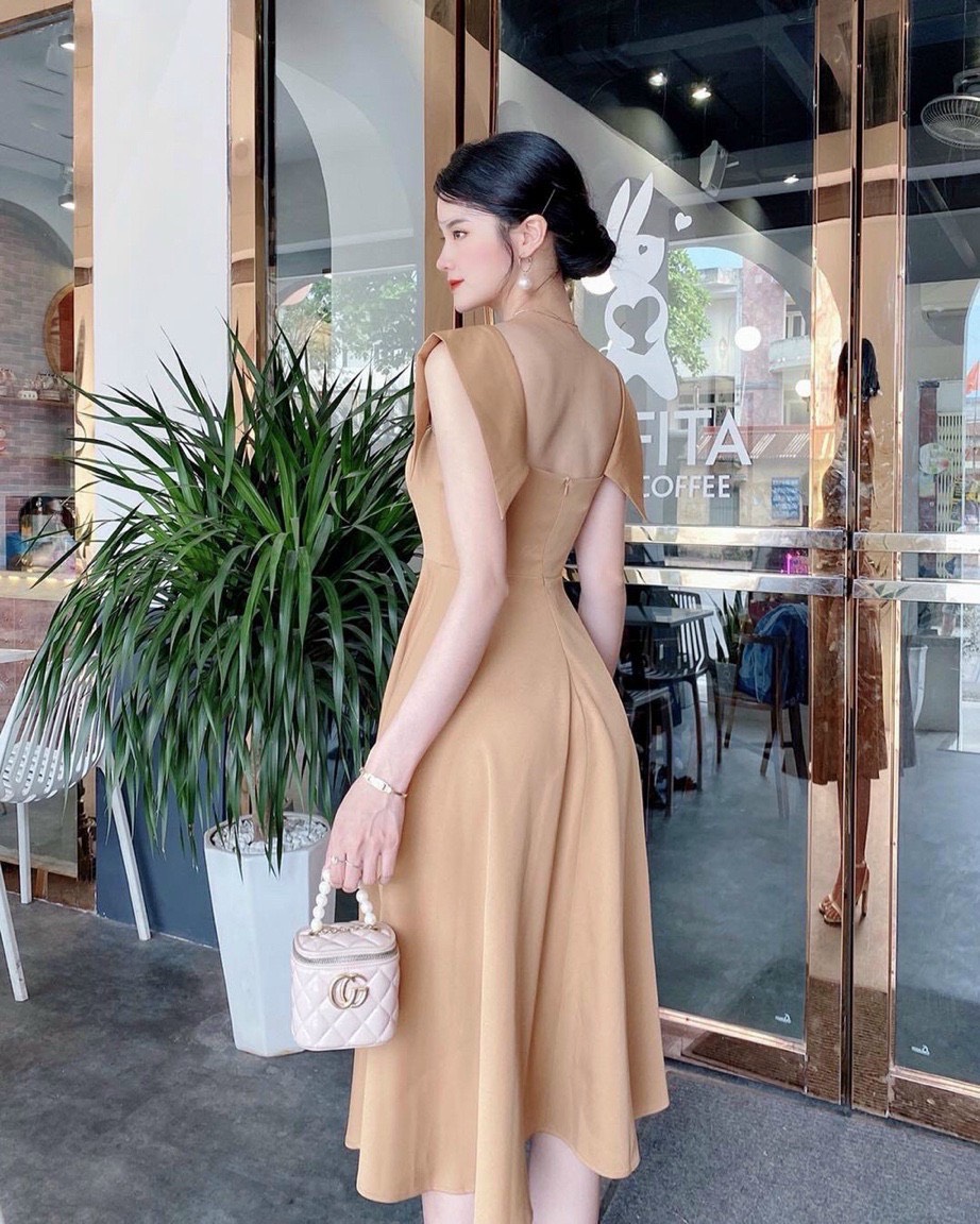 đầm xòe cánh tiên màu da