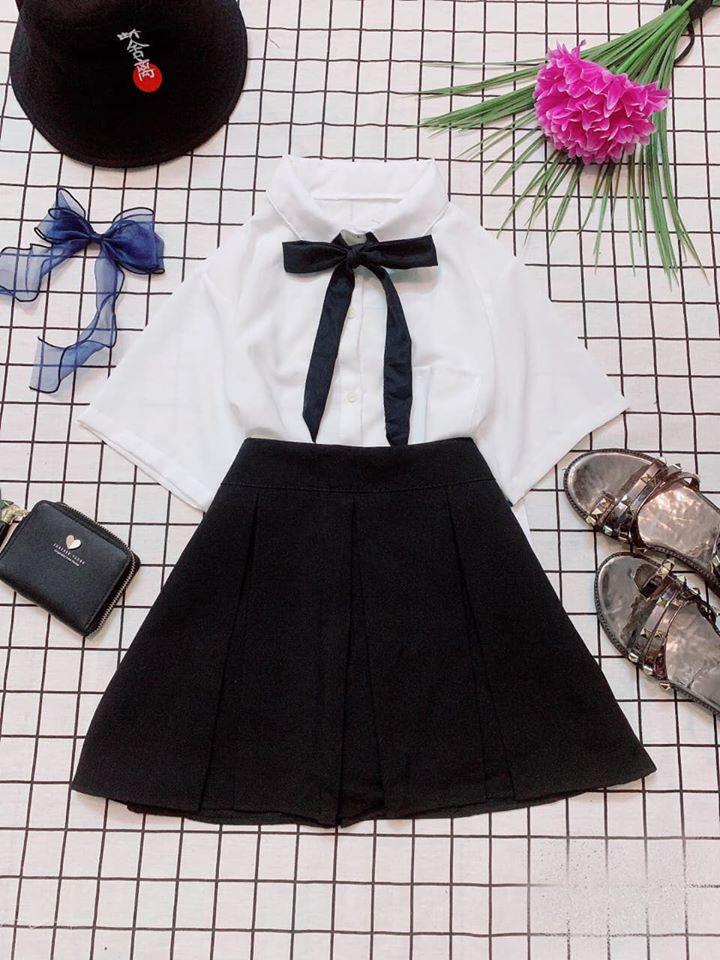[HCM]SET ULZZANG HỌC SINH TAY NGẮN CAVAT DÂY