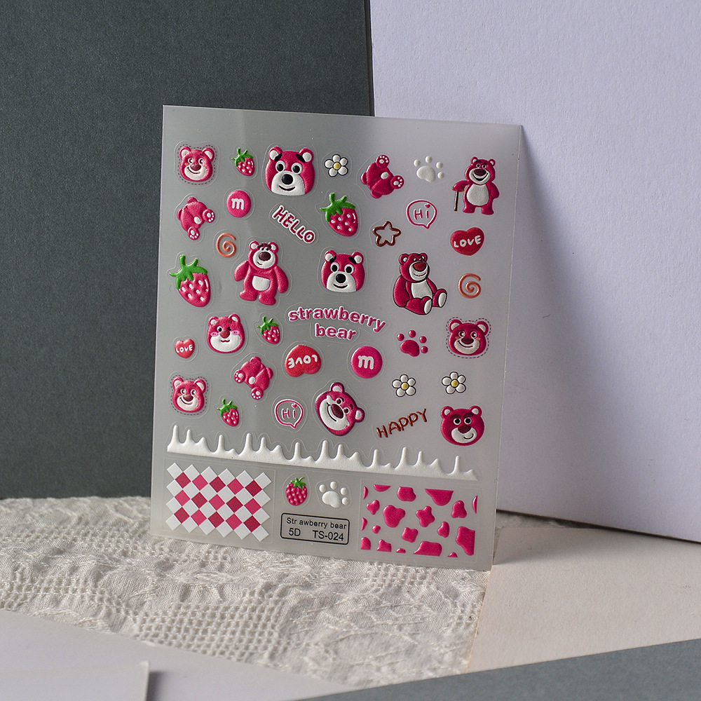 Sticker Lụa Nổi 5D | Gấu Dâu Lotso | Hình Dán Móng Tay