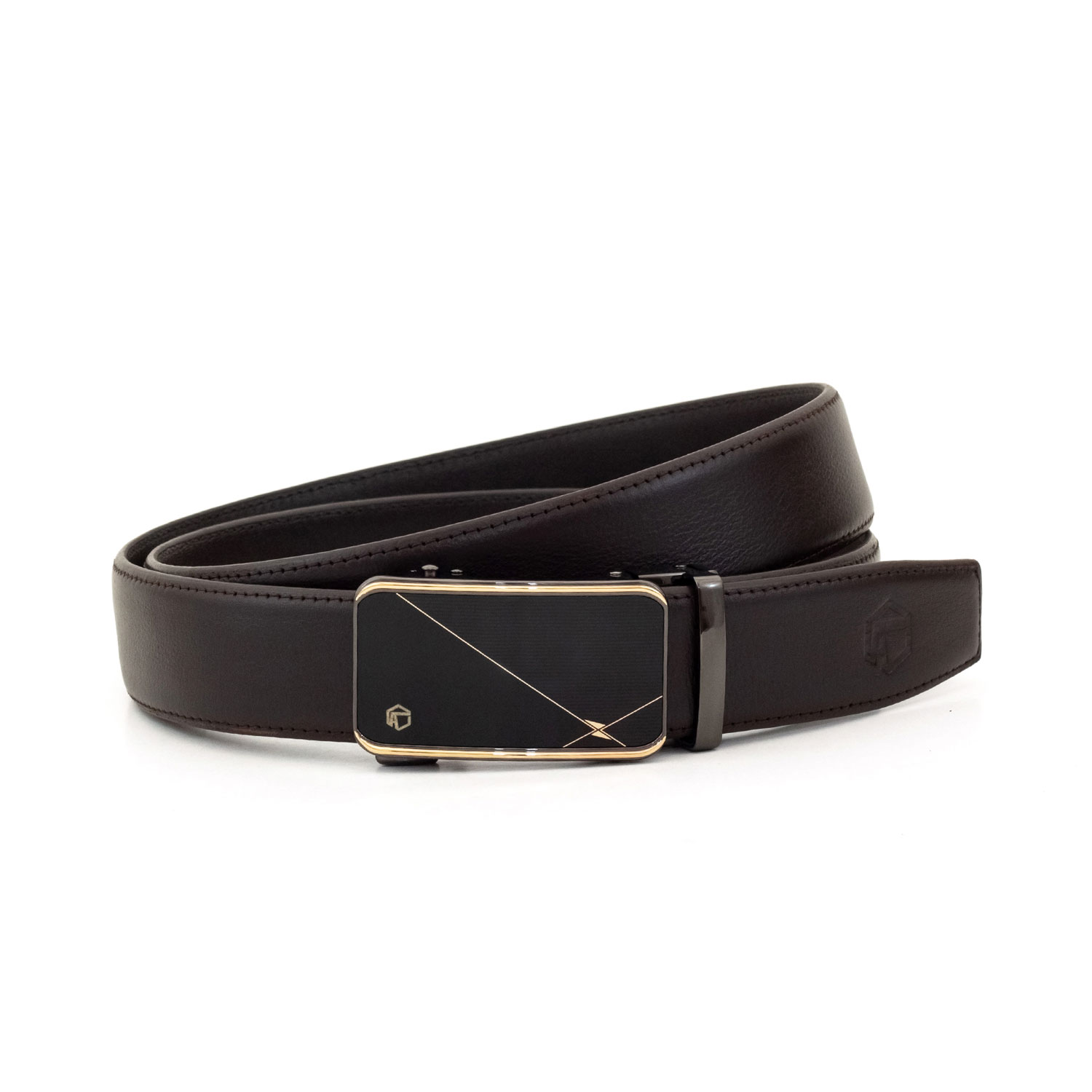 Thắt lưng khoá tự động da bò Nappa MNT4-17 khoá mặt kiếng vàng đen sang trọng, hai màu da đen nâu, Anh Tho Leather