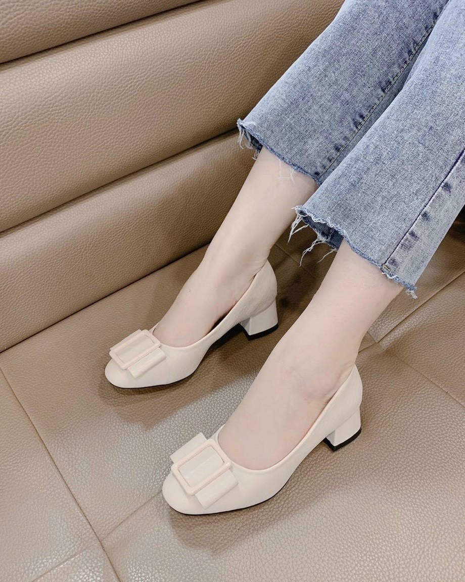 giày nữ giày búp bê đế vuông da lì cao cấp