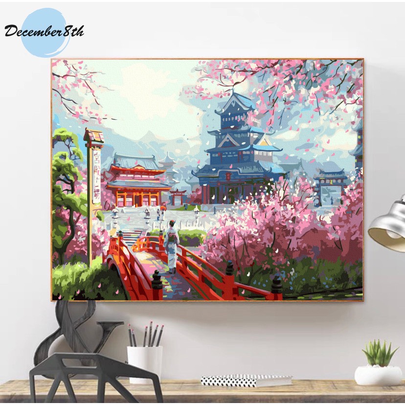 Tranh đính đá Phong cảnh quê hương KT 20x20cm, tranh đính đá quê hương, tranh đính đá làng quê, tranh đính đá đồng quê, tranh đính đá đẹp, tranh đính đá