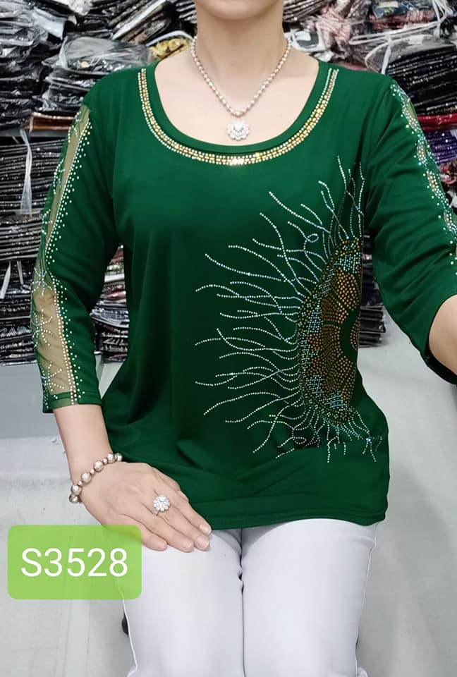 ÁO TRUNG NIÊN CAO CẤP - VẢI SOLEN ĐÍNH ĐÁ PHA LÊ