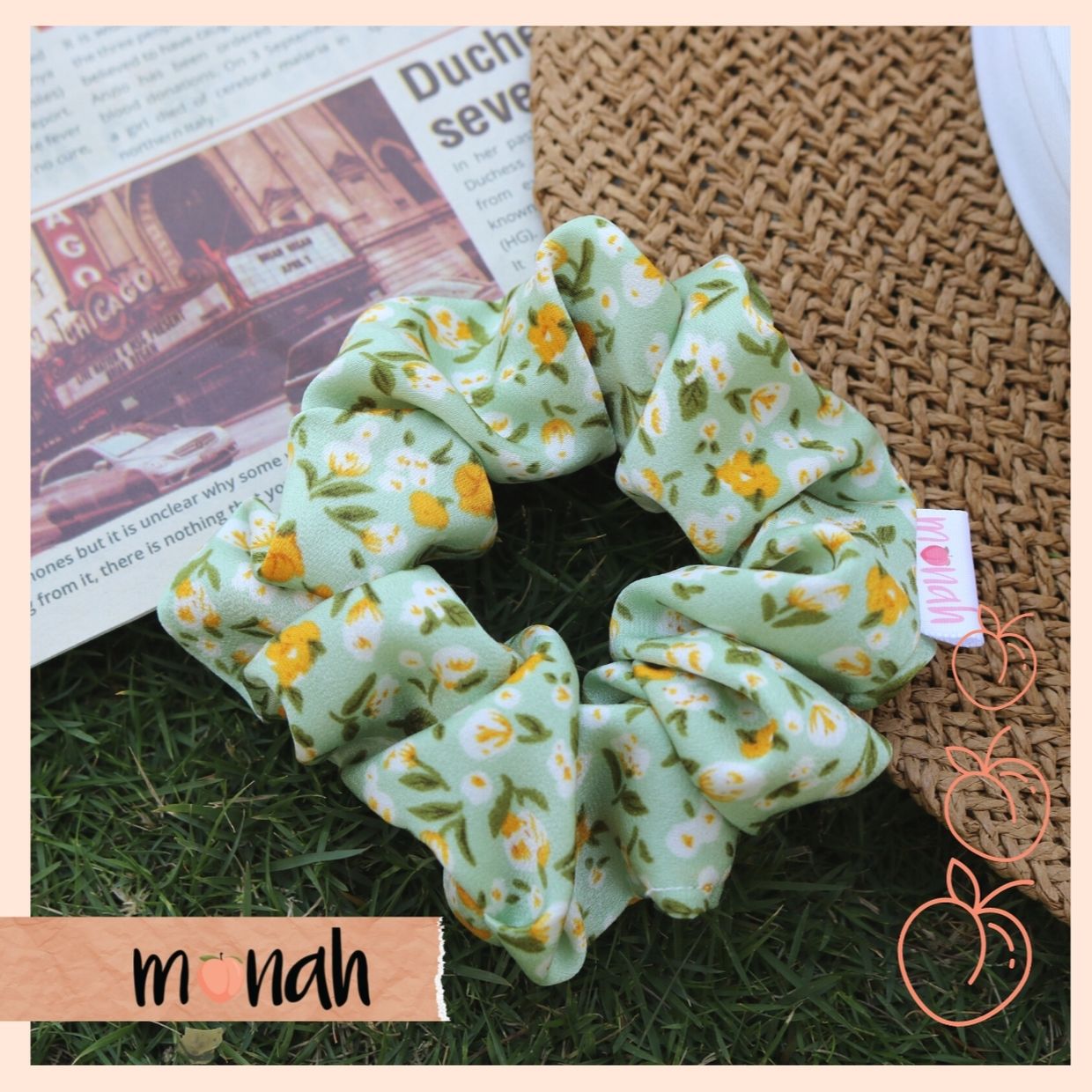 [HCM]Dây buộc tóc cột tóc scrunchie lụa Hàn hoa xanh mát mẻ