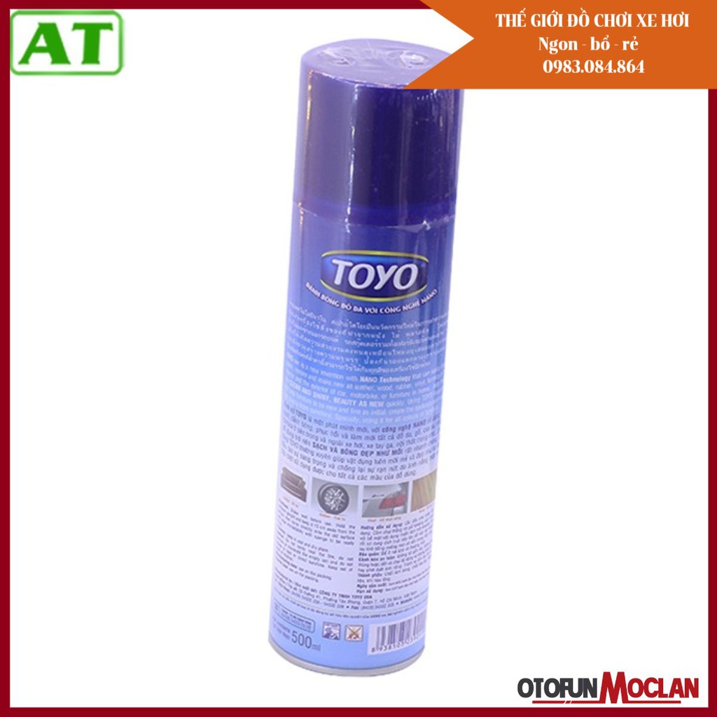 Bình xịt đánh bóng đồ da nhựa gỗ và nội thất xe ô tô toyo 500ml