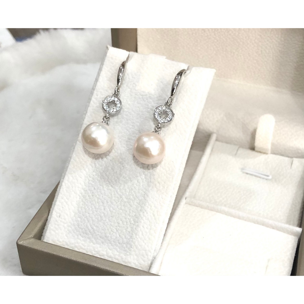 Bông tai ngọc trai 10 ly màu trắng mix charm bạc s925 đôi hoa tai ngọc trai nước ngọt - trường thịnh ngọc trai