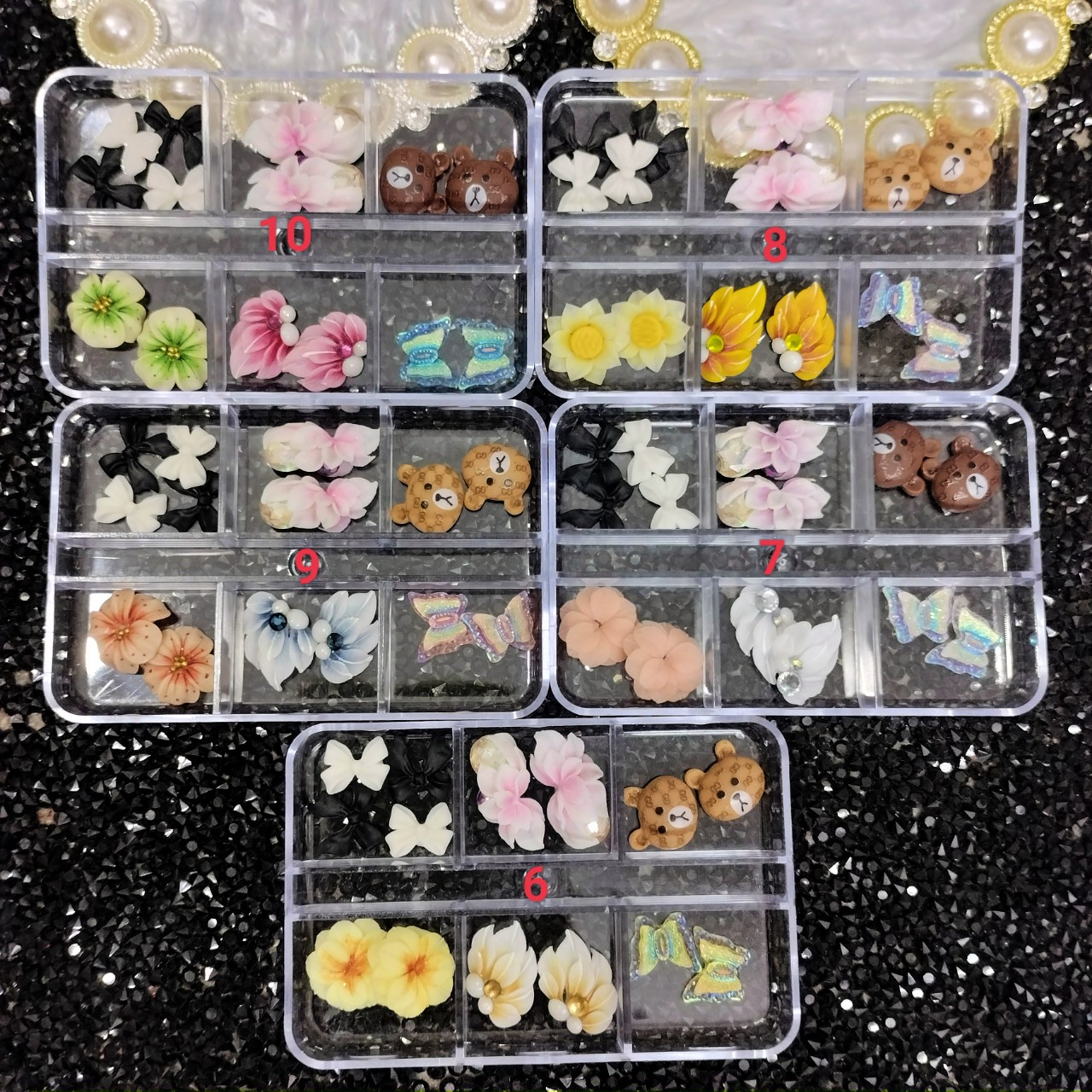 Set Charm Mix Hoa Bột Phụ Kiện Trang Trí Móng