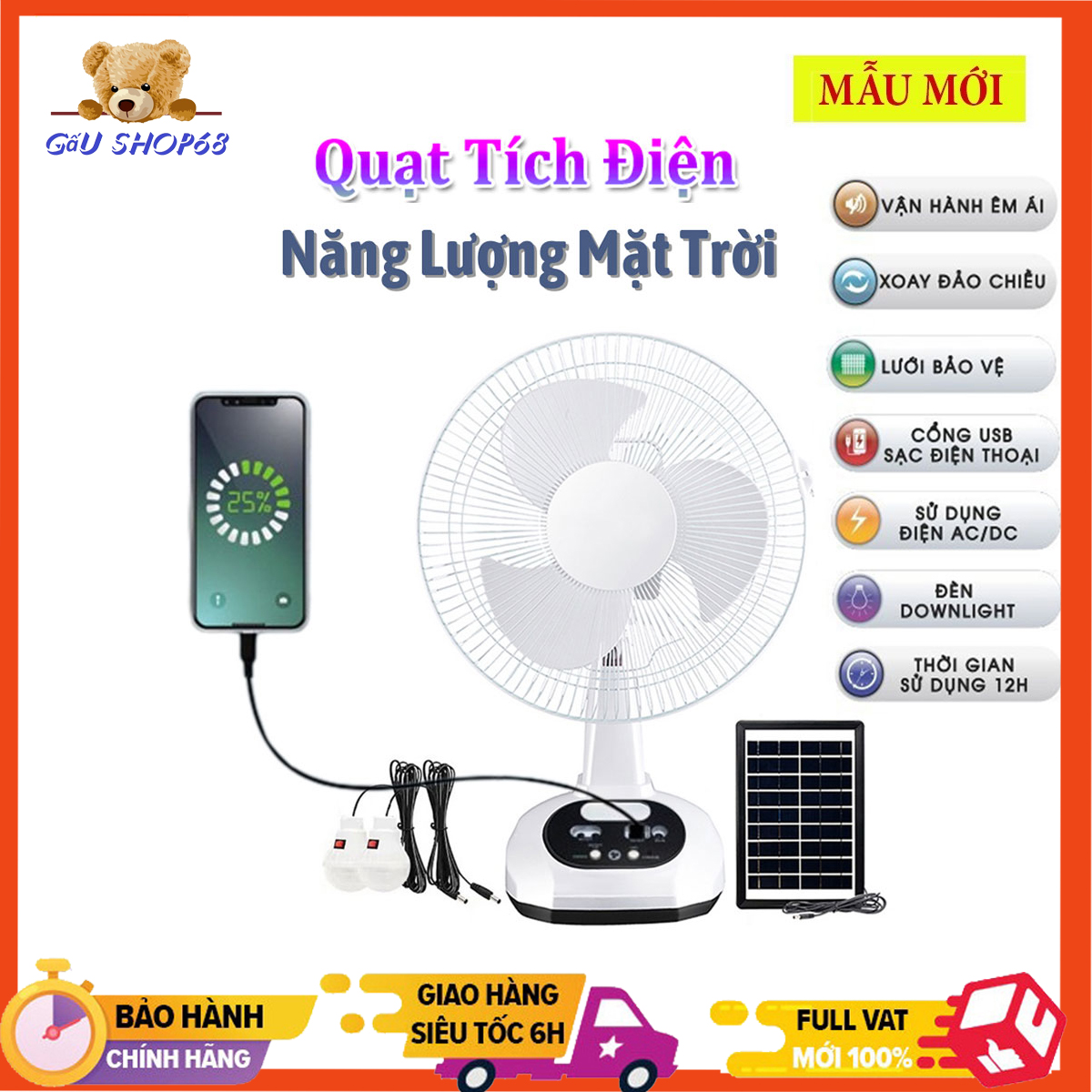 Quạt tích điện năng lượng mặt trời, quạt tích điện để bàn đa năng