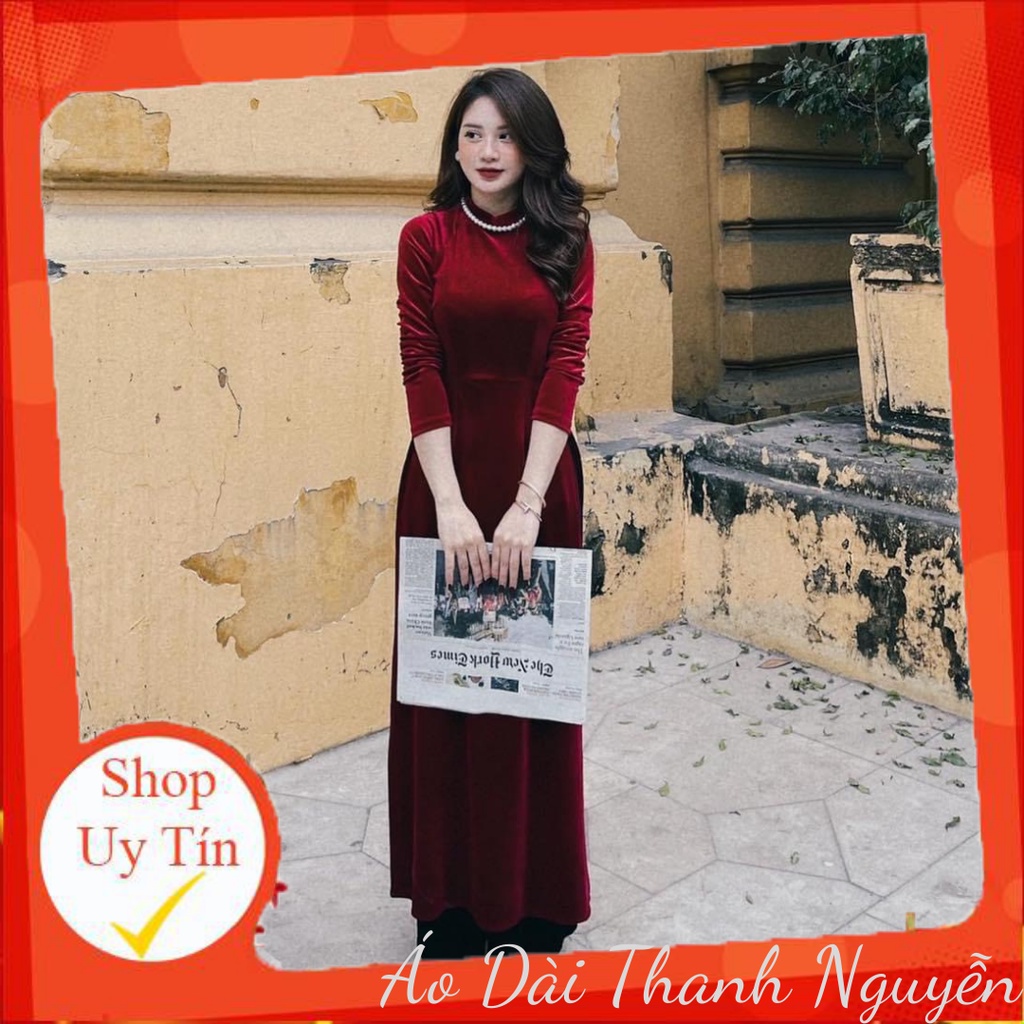 Áo Dài Nhung Đỏ Đô Thời Trang May Sẵn Cao Cấp (CT02/ Hàng Loại 1  )