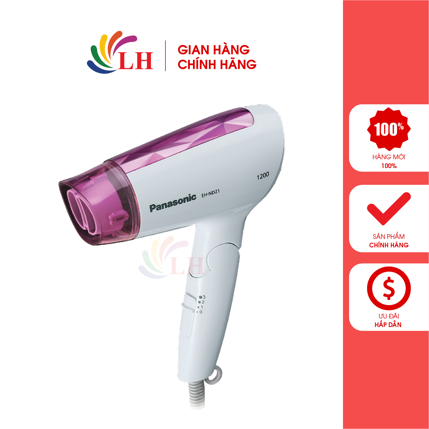 Máy sấy tóc Panasonic EH-ND21-P645 - Hàng chính hãng - Công suất 1200W sấy khô nhanh, 2 đầu sấy tạo kiểu, tự động ngắt khi quá nhiệt