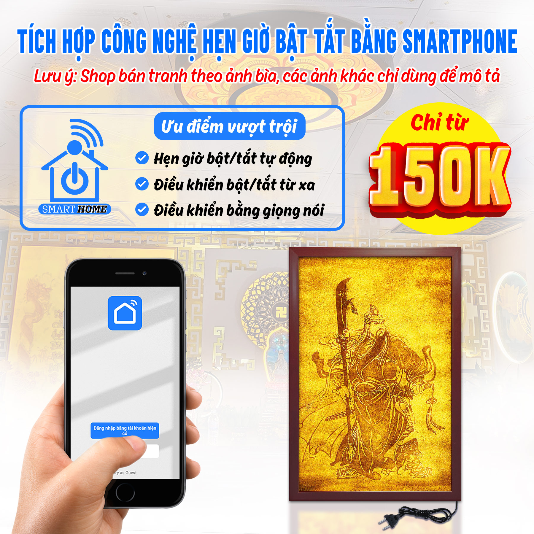 Đèn thờ tranh trúc chỉ dọc chân thiện mỹ, trang trí bàn thờ, tranh thờ trúc chỉ quan công tc-te-05