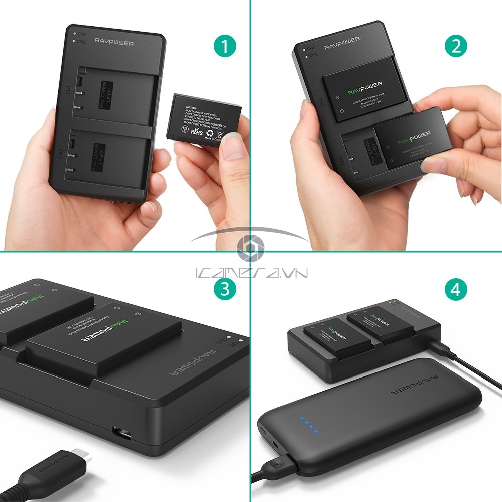 Bộ 2 pin và sạc kép RAVPower LP-E17 RP-BC013 cho Canon EOS 77D, EOS 750D, EOS 760D, EOS 8000D, EOS M3, EOS M5, EOS M6 EOS RP