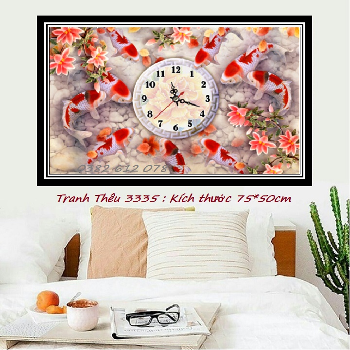 Tranh Thêu Chữ Thập Đồng Hồ 3D - Cửu Ngư Quần Hội LV3335 (CHƯA THÊU CHƯA KHUNG)