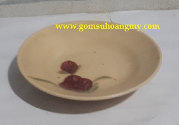 Giá rẻ - combo 5 đĩa kiểu xưa hoa đỏ ( hàng sành thô sơ )