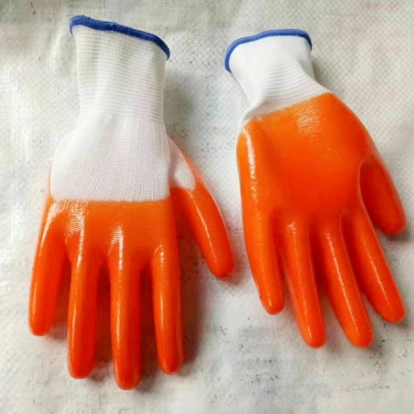 Găng tay bảo hộ lao động phủ PVC màu cam cao cấp, găng tay phủ cao su màu cam loại đẹp, giá rẻ (sẵn hàng)