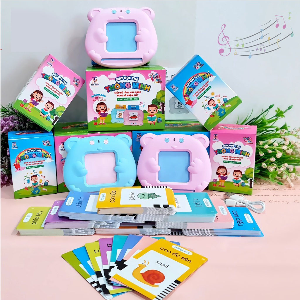 Máy đọc thẻ tiếng anh phiên bản song ngữ anh - việt , máy đọc thẻ thông minh cho bé học tiếng anh gồm 112 thẻ, 224 từ vu