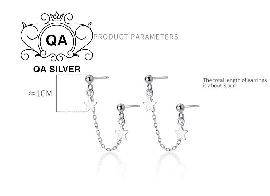 Khuyên tai bạc 925 ngôi sao 2 lỗ bông nữ kẹp vành S925 STAR QA SILVER Earrings EA210210