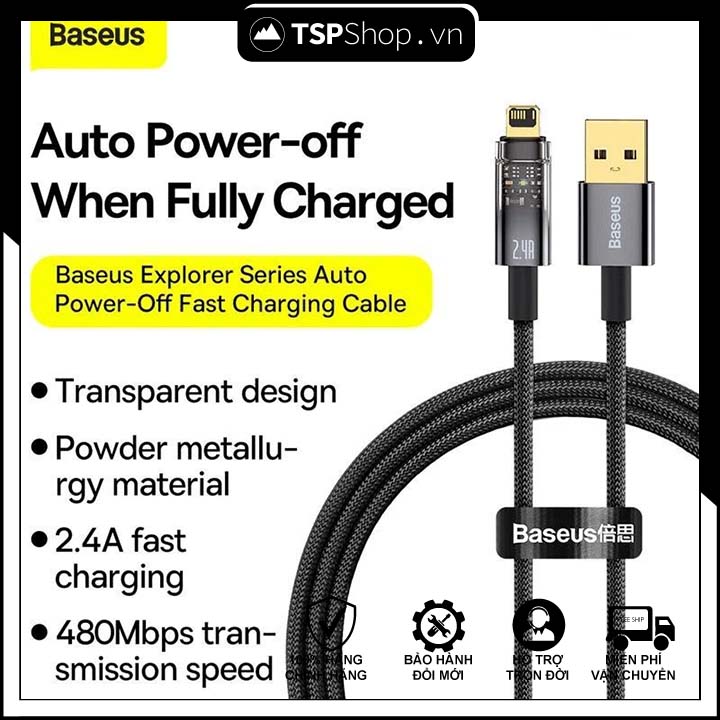 Cáp Sạc Lightning Tự Ngắt Gen2 Baseus Explorer Series dùng cho iPhone (USB to Lightning, Auto Power-Off, 2.4A Fast Charging & Data Cable)