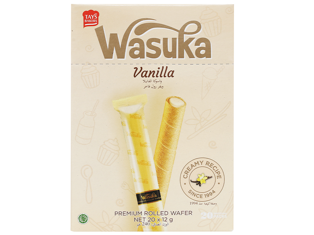 Bánh Quế Wasuka Premium Rolled Wafer Vị Vani (Hộp 240g)
