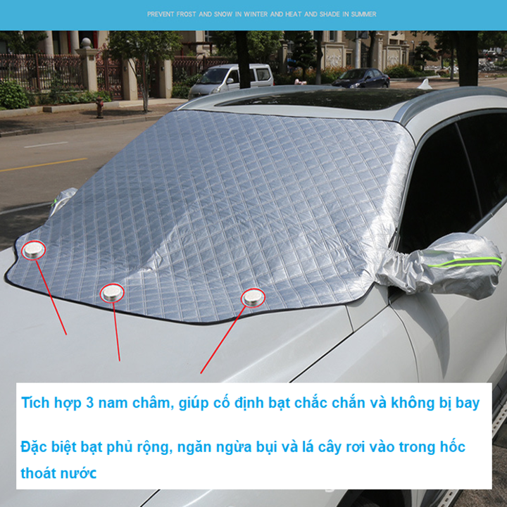 Tấm bạt chắn nắng kính lái và gương chiếu hậu chụp gương xe ô tô A551 LOẠI 4 LỚP TRÁNG NHÔM DÀY DẶN ( Có túi zip đựng gọn nhẹ )