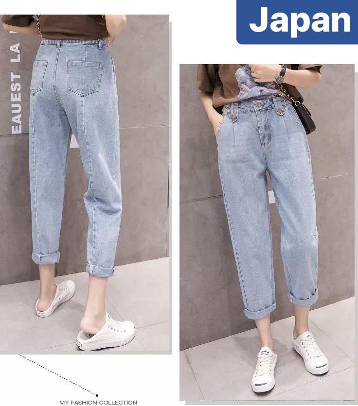 QUẦN BAGGY JEAN NỮ CHẤT BÒ XANH TRƠN 2 BASS CÚC NHẬT BẢN LƯNG CAO NÂNG MÔNG JP-188 JAPAN FASHION