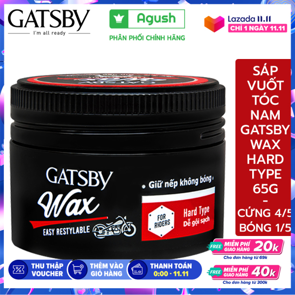 Sáp wax vuốt tóc nam thơm cứng chính hãng Gatsby Easy Restylable Wax Hard Type 65g vuốt tóc khô giữ nếp mùi thơm trái cây ít bóng tóc dạng sáp mềm dễ rửa sạch tái tạo kiểu tóc sau khi đội mũ cao cấp