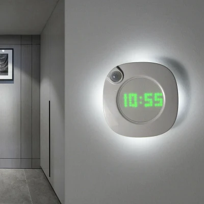 LED Digital Time Wall Clock with PIR Motion Sensor Night Light Home Clock Lamp