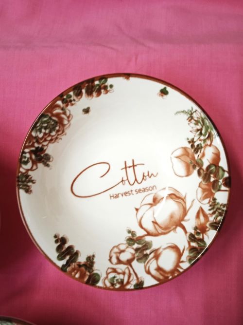 Ceramic Flared Bowl with Cotton Pattern - Size 6 (Diameter 15cm)