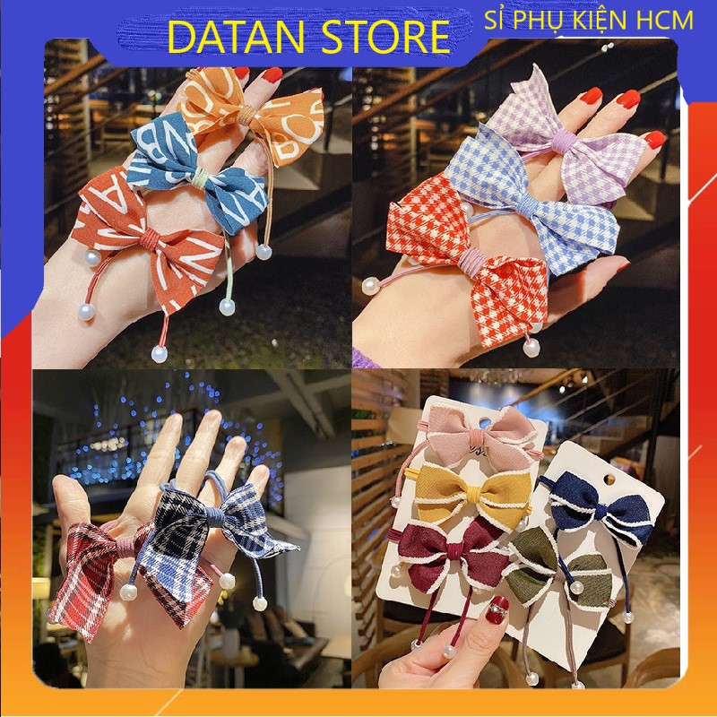 Dây Buộc Tóc Hàn Quốc Đẹp nơ phối hạt Sang Trọng